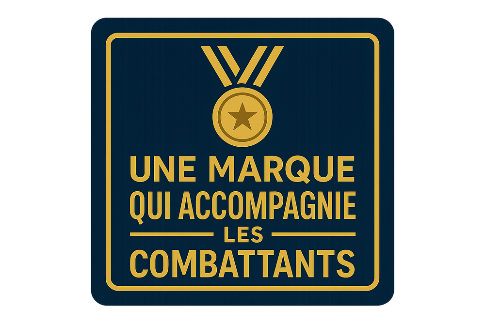 fait moi une image format carrer dans la couleur que tu veux comme un badge de confiance avec ecrit Une marque qui accompagne les  combattants → icône médaille
